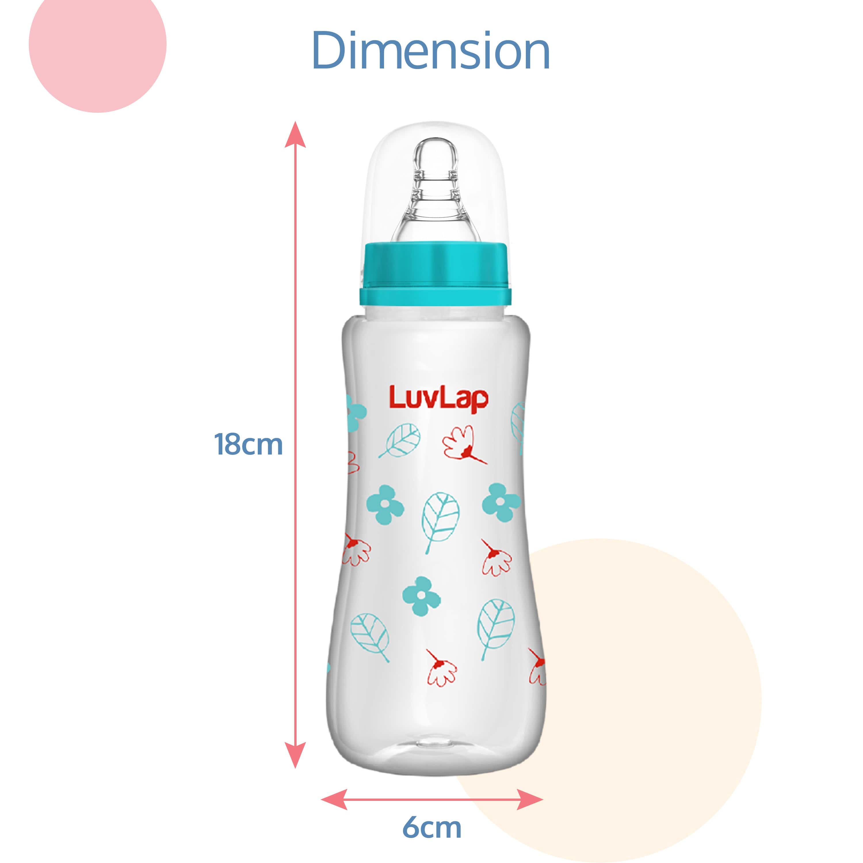 LuvLap Anti-Colic Slim Neck Essential Baby Feeding Bottle, 250ml, Wild Flower