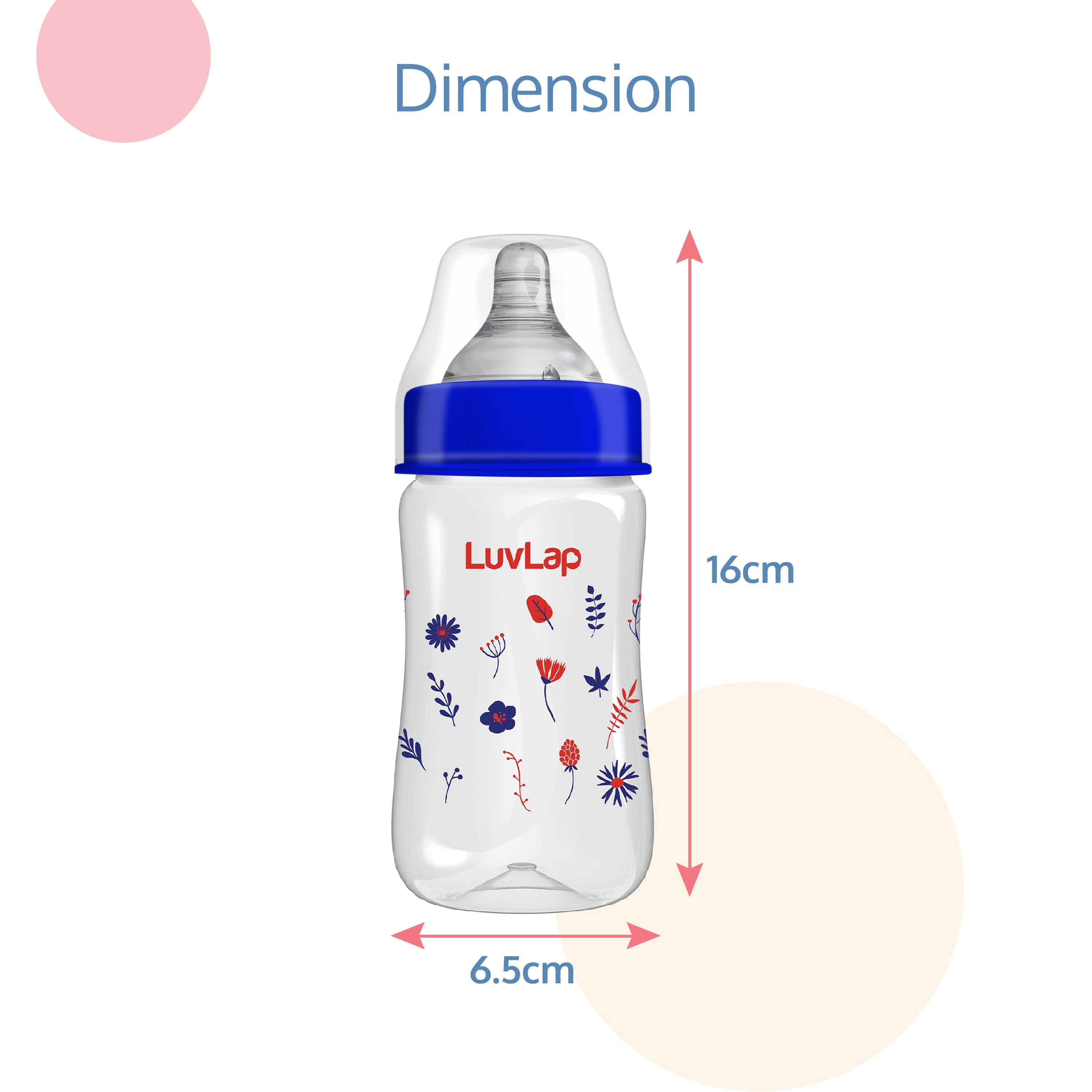 LuvLap Anti-Colic Wide Neck Natura Flo Baby Feeding Bottle, 250ml