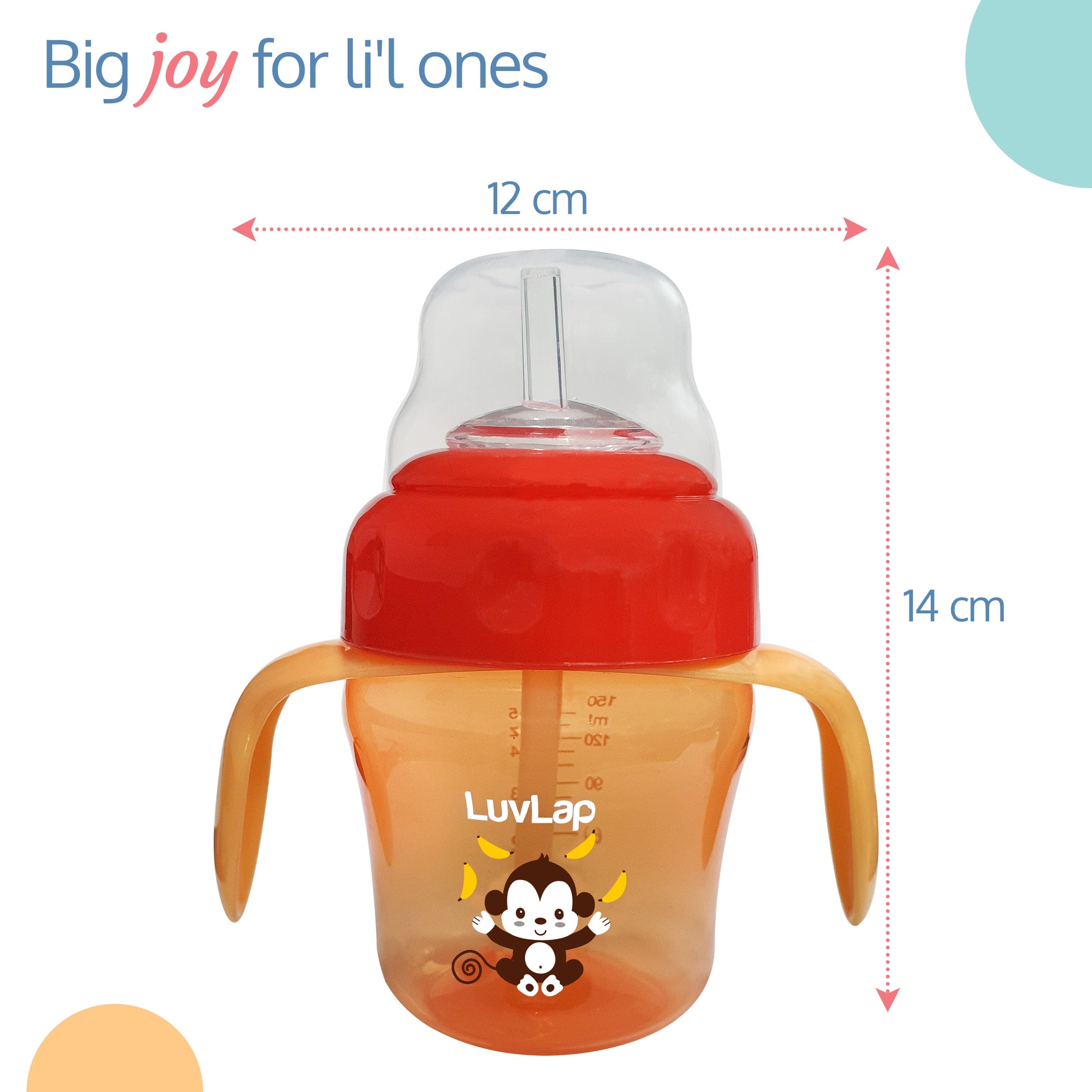LuvLap Banana Time 2-in-1 Straw & Spout Cup, 150ml Orange