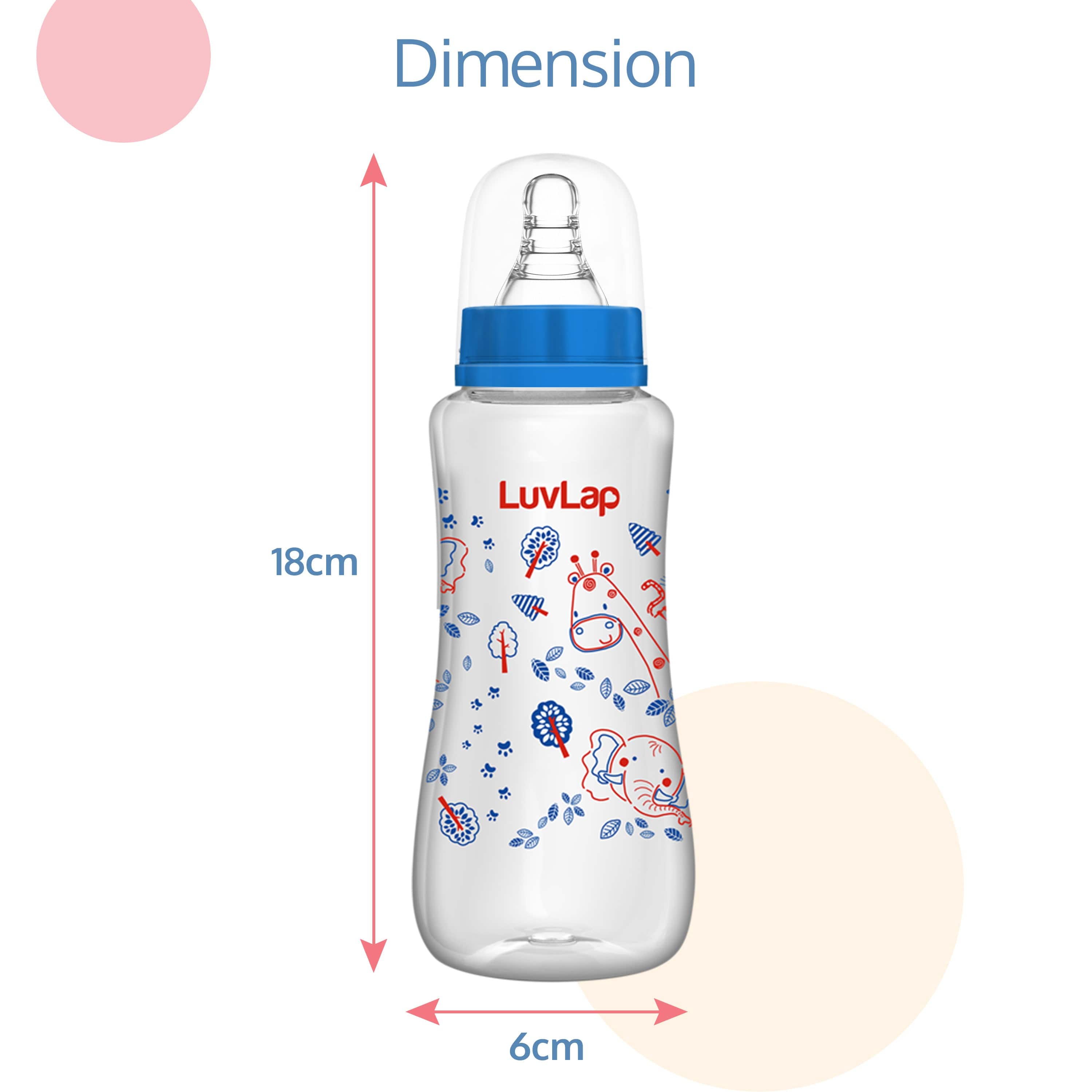 LuvLap Anti-Colic Slim Neck Essential Baby Feeding Bottle, 250ml, Jungle Tales (Blue)