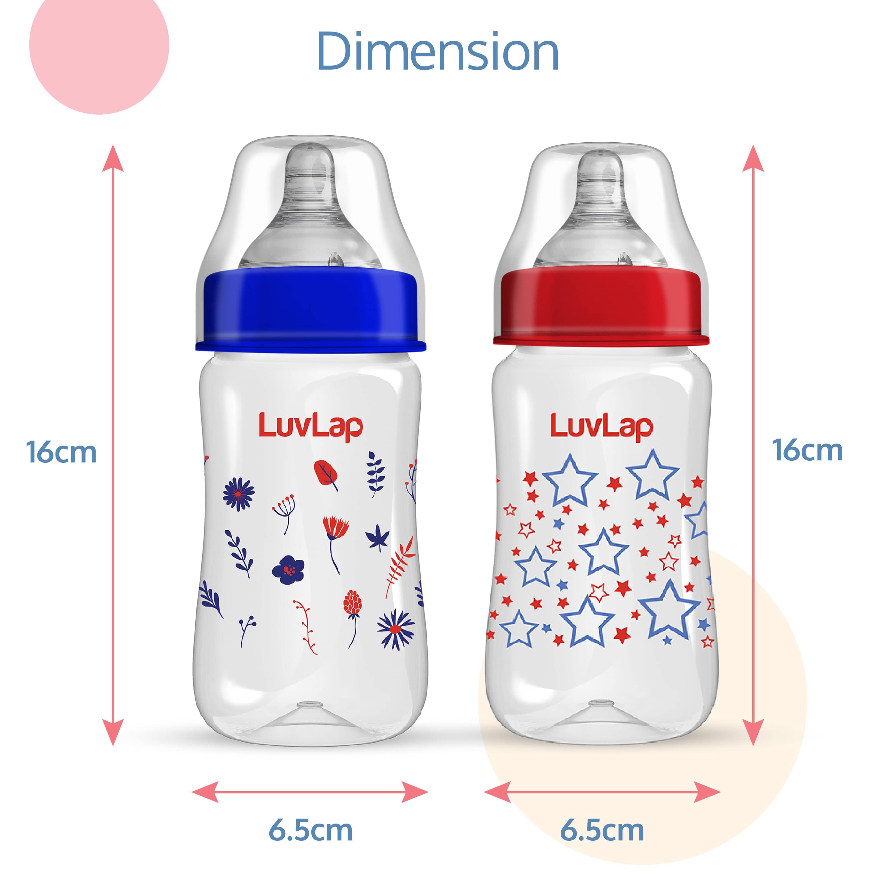 LuvLap Anti-Colic Wide Neck Natura Flo Baby Feeding Bottle, 250ml (Pack of 2)