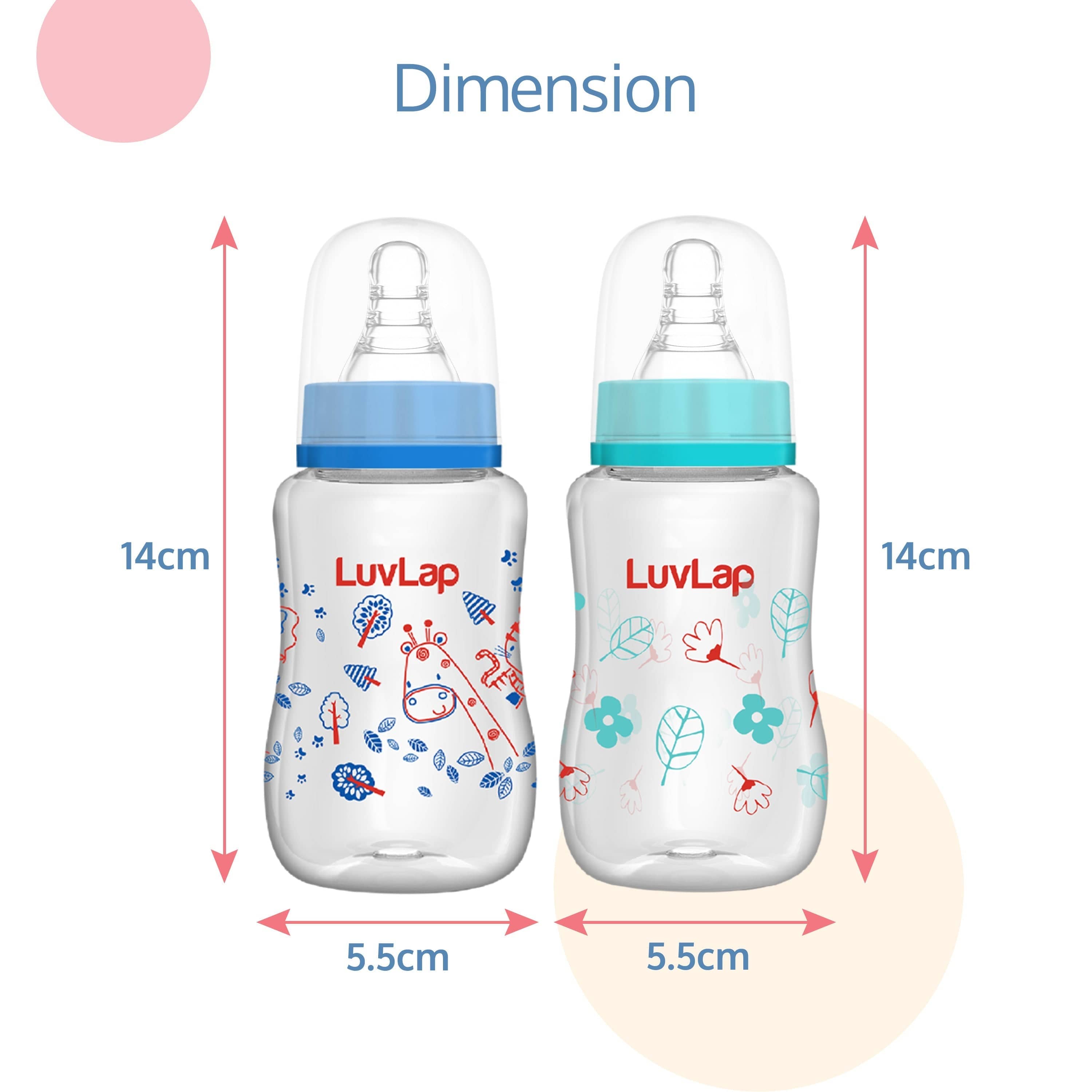 LuvLap Anti-Colic Slim/Regular Neck Essential Baby Feeding Bottle, 125ml (Pack of 2)