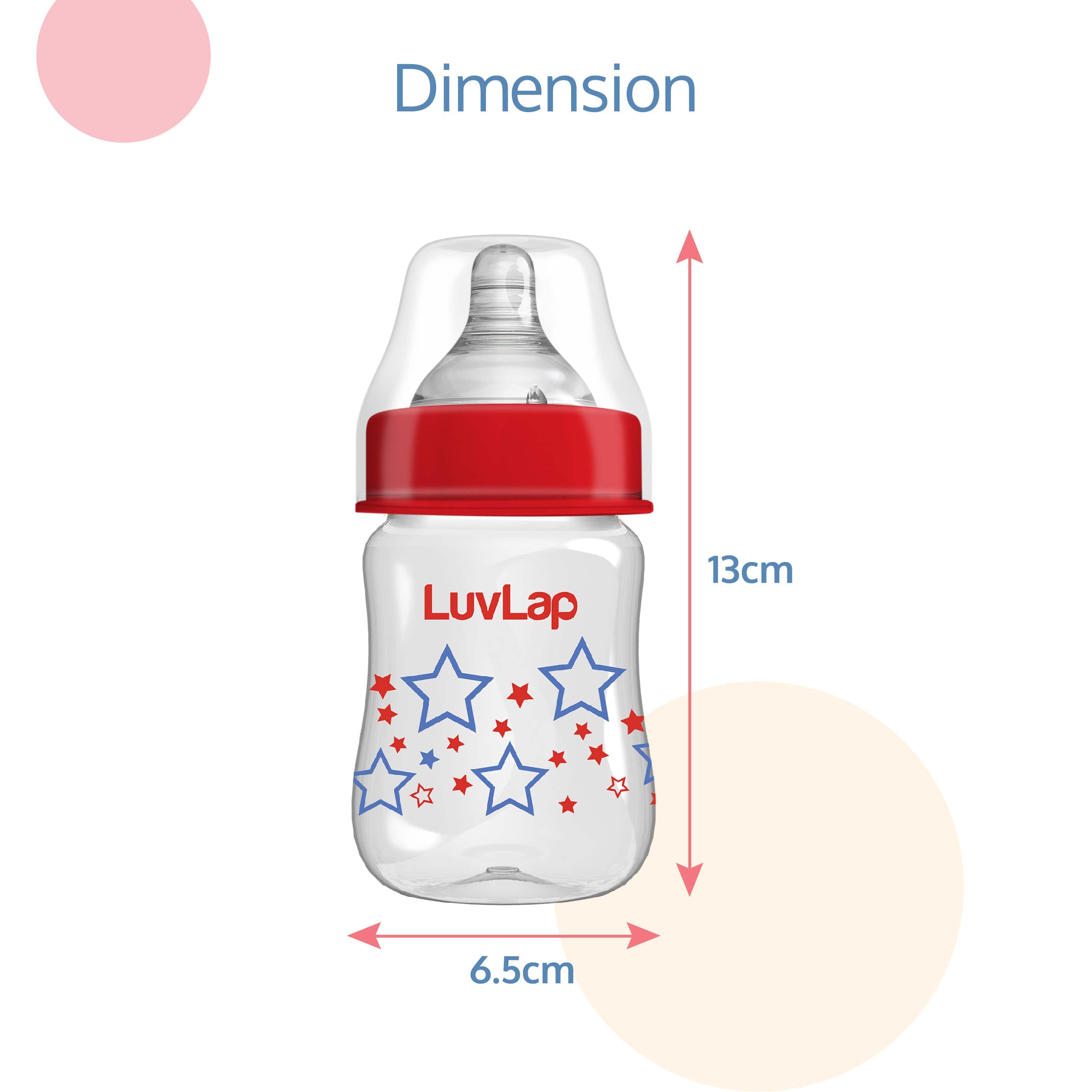 LuvLap Anti-Colic Wide Neck Natura Flo Baby Feeding Bottle, 150ml