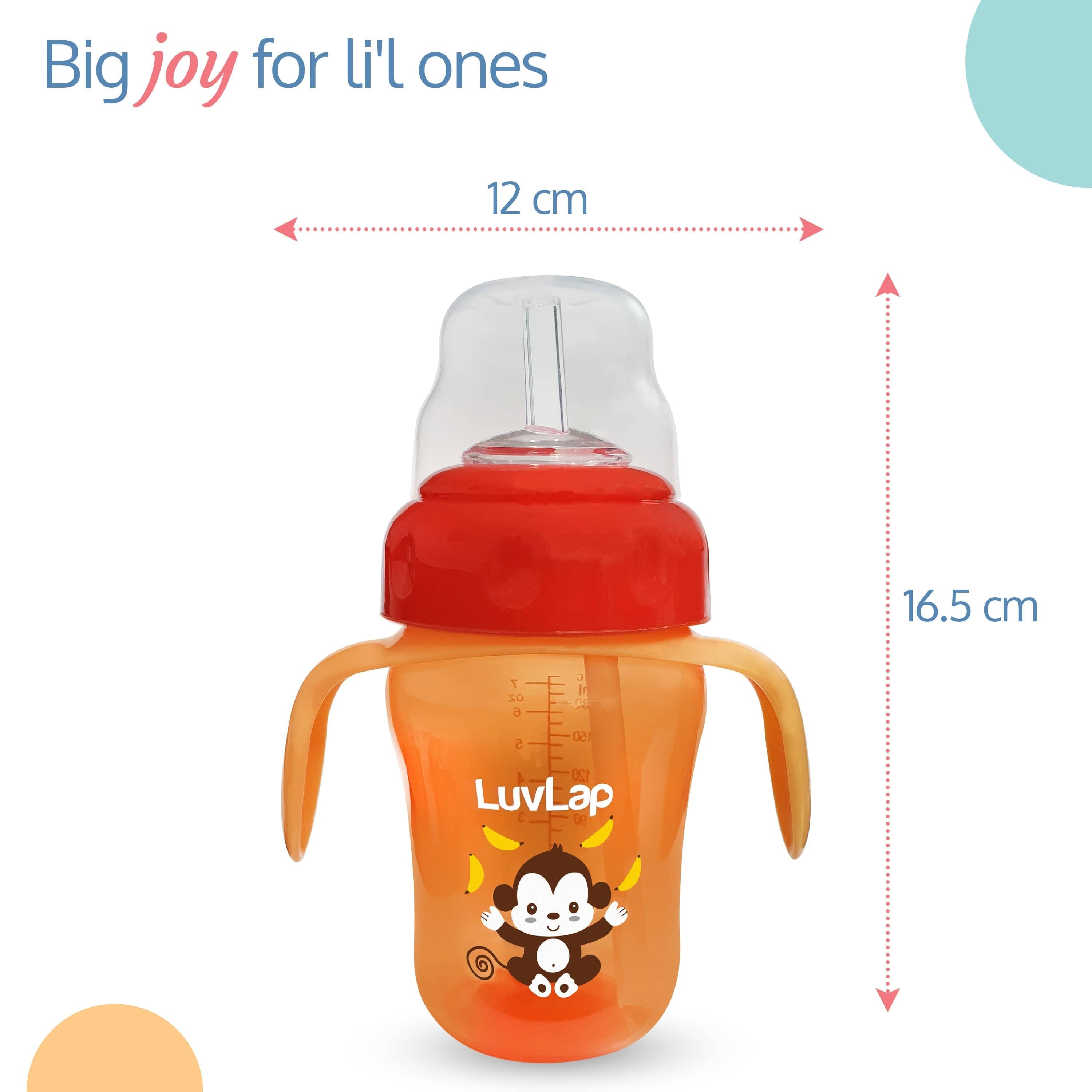LuvLap Banana Time 2-in-1 Straw & Spout Cup, 210ml Orange
