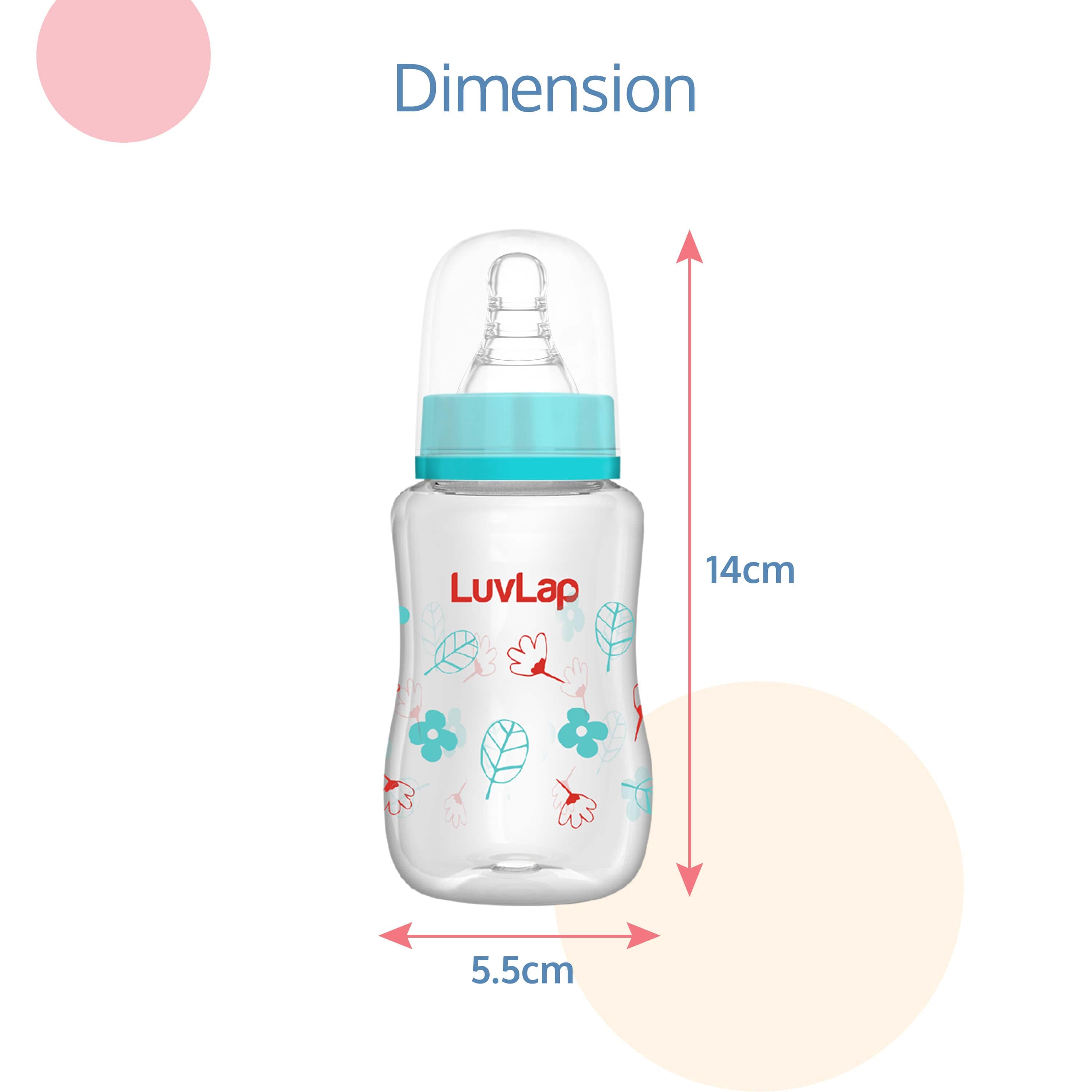 LuvLap Anti-Colic Slim Neck Essential Baby Feeding Bottle, 125ml, Wild Flower