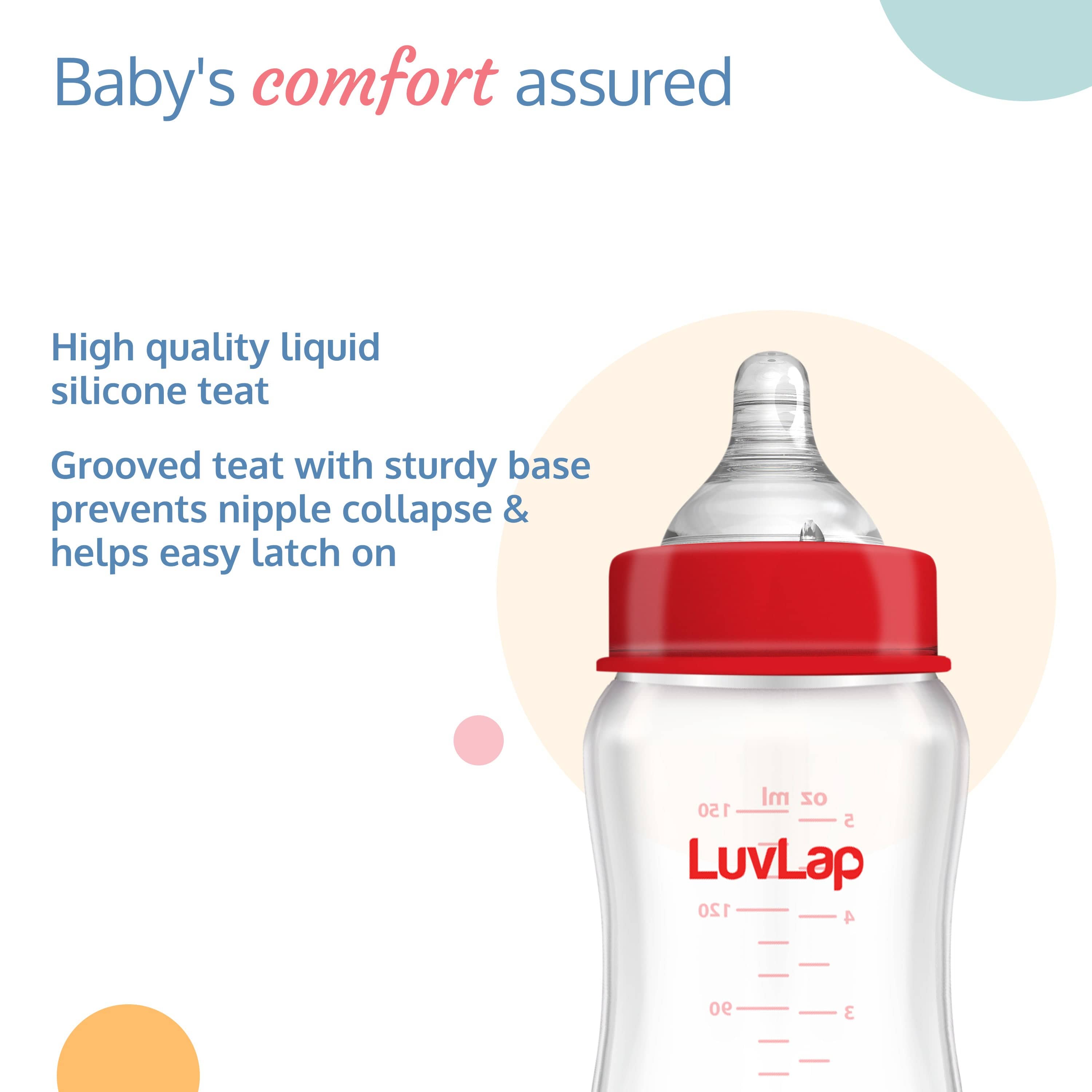LuvLap Natura Flo Wide Neck Glass Feeding Bottle, Pack of 2, 150ml