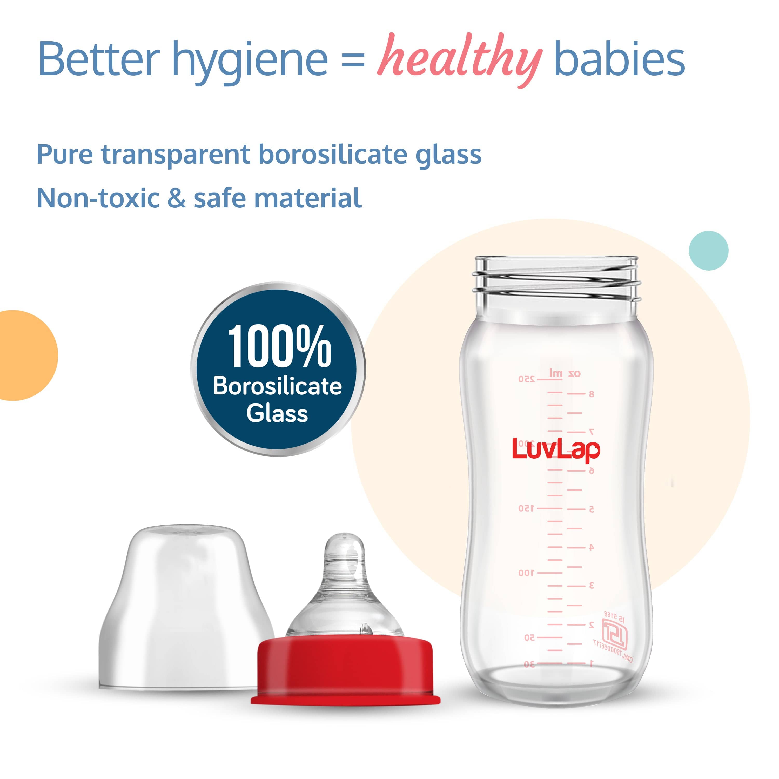 LuvLap Natura Flo Wide Neck Glass Feeding Bottle, 250Ml