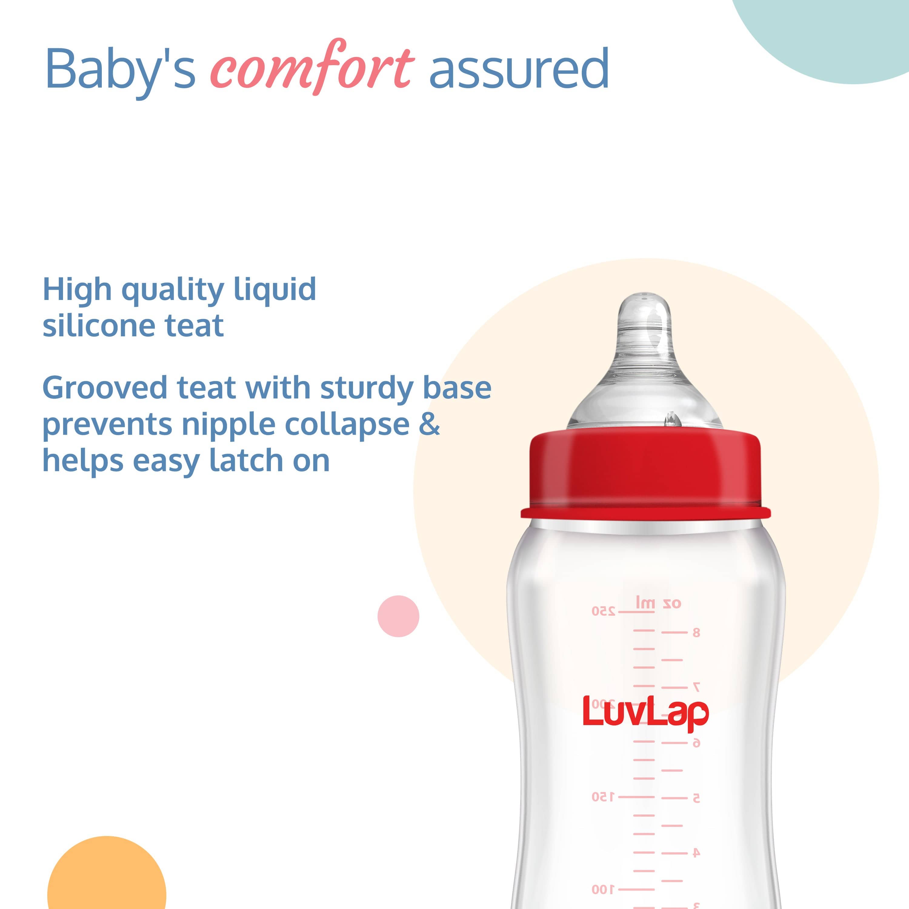 LuvLap Natura Flo Wide Neck Glass Feeding Bottle, Pack of 2, 250ml