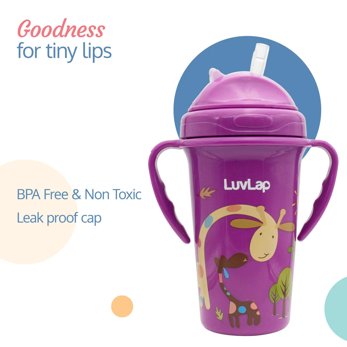 LuvLap Tiny Giffy Straw Sipper, 300Ml, Purple