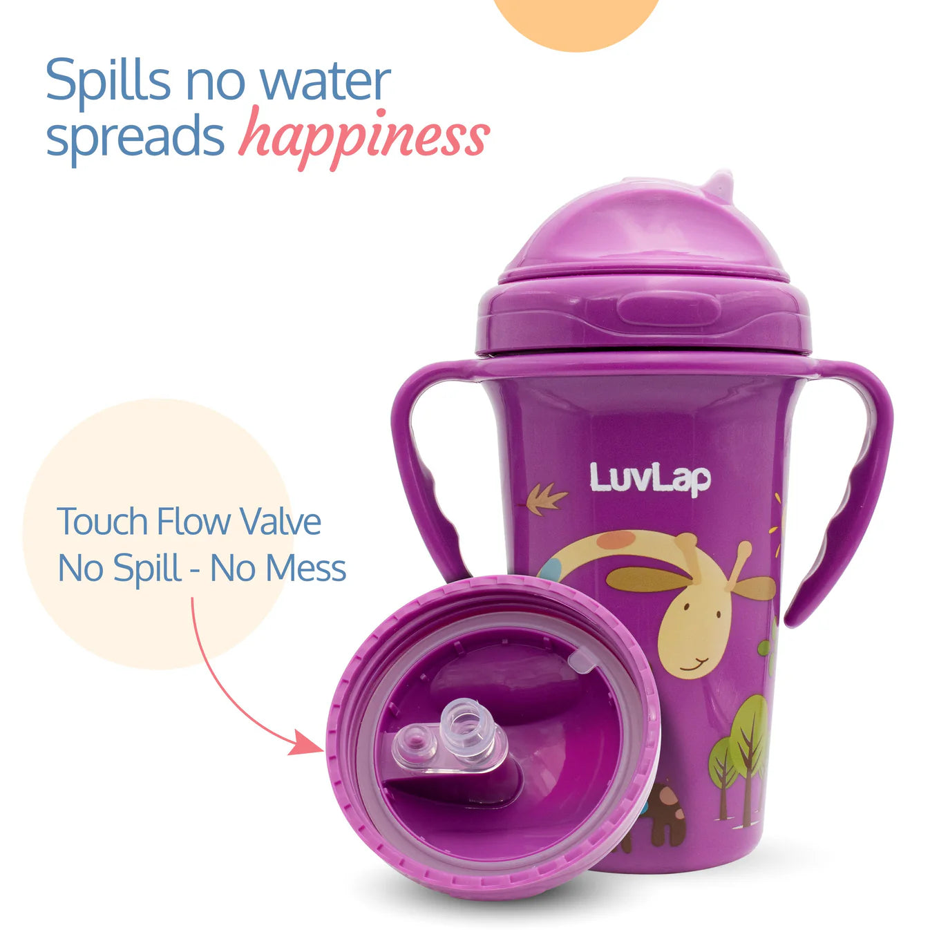 LuvLap Tiny Giffy Straw Sipper, 300Ml, Purple