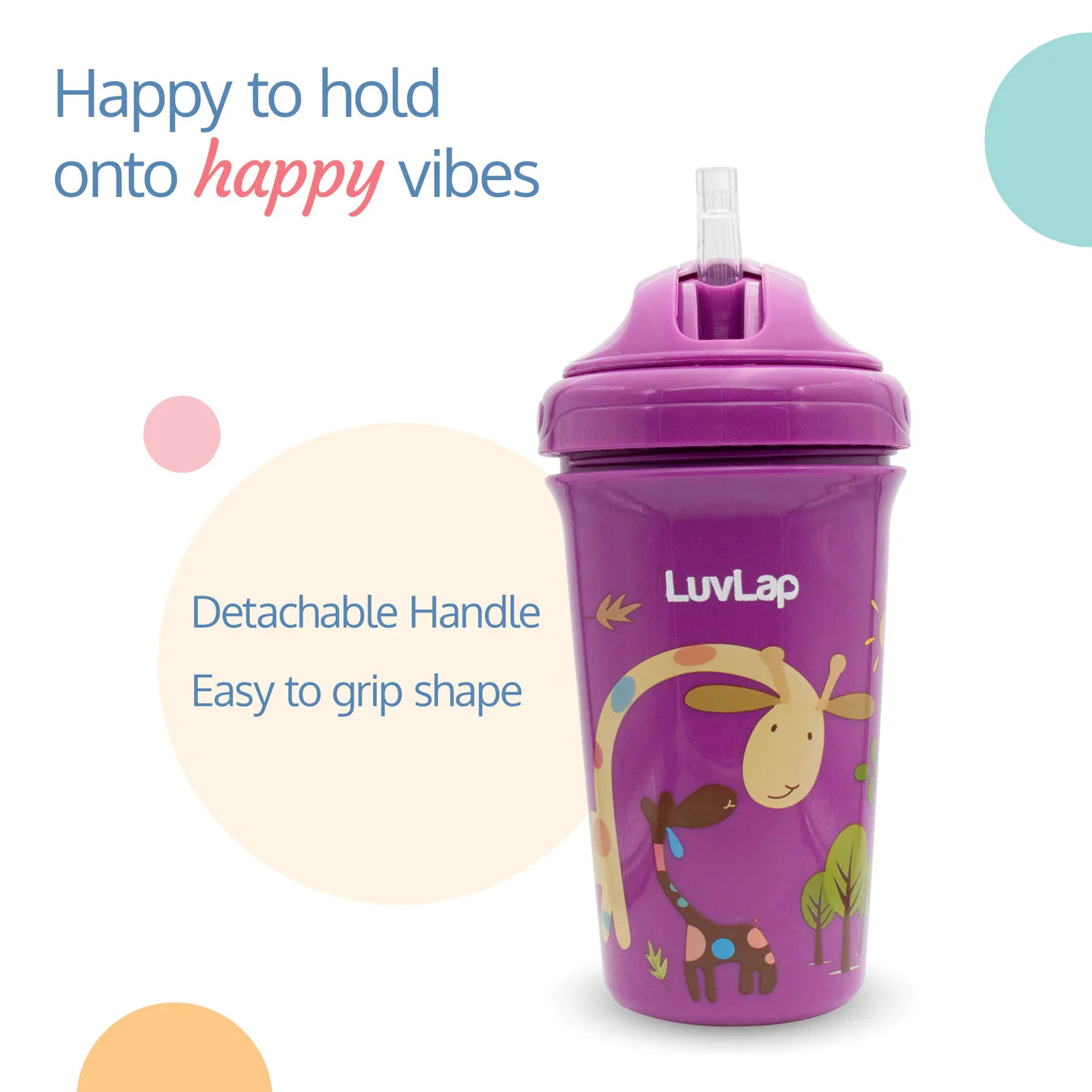 LuvLap Tiny Giffy Straw Sipper, 300Ml, Purple