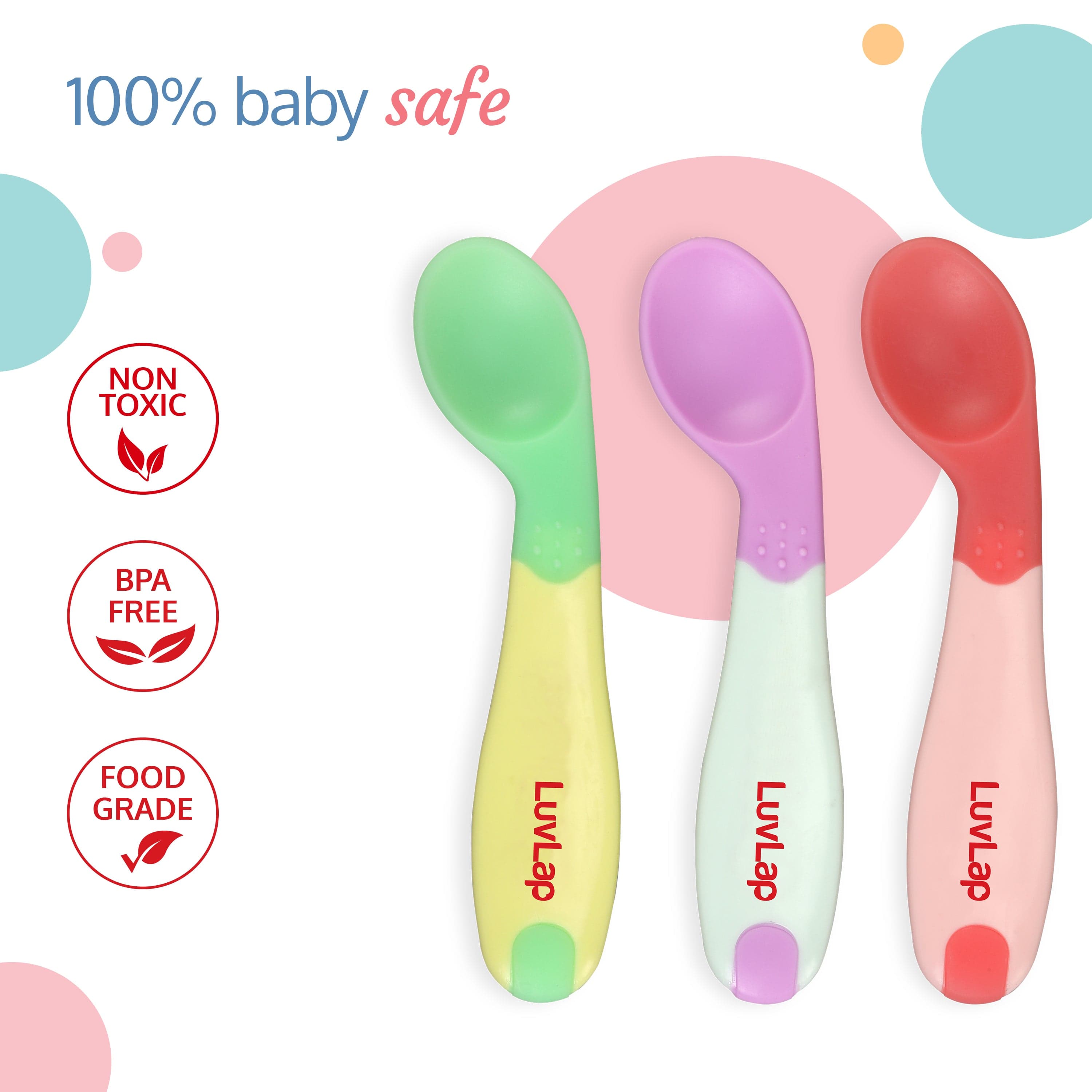 LuvLap Heat Sensing Baby Spoon, Set of 3, BPA Free, Baby Weaning Spoon for Kids 3 Months+ (Pink)