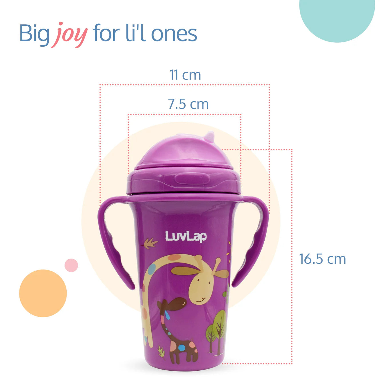 LuvLap Tiny Giffy Straw Sipper, 300Ml, Purple