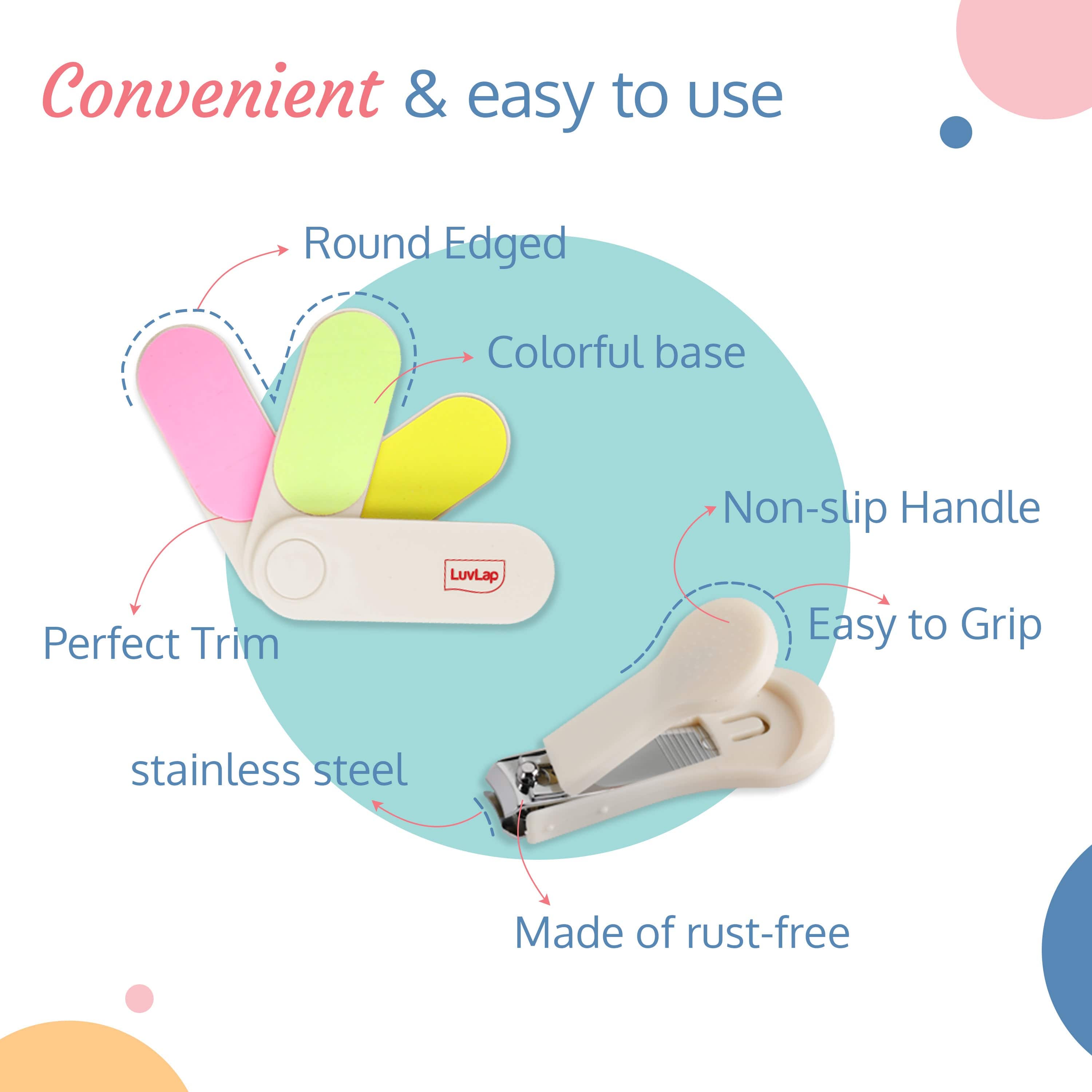 LuvLap Baby Grooming Scissors & Nail Clipper Set/Kit, Manicure Set, 4pcs, White, 0 M+