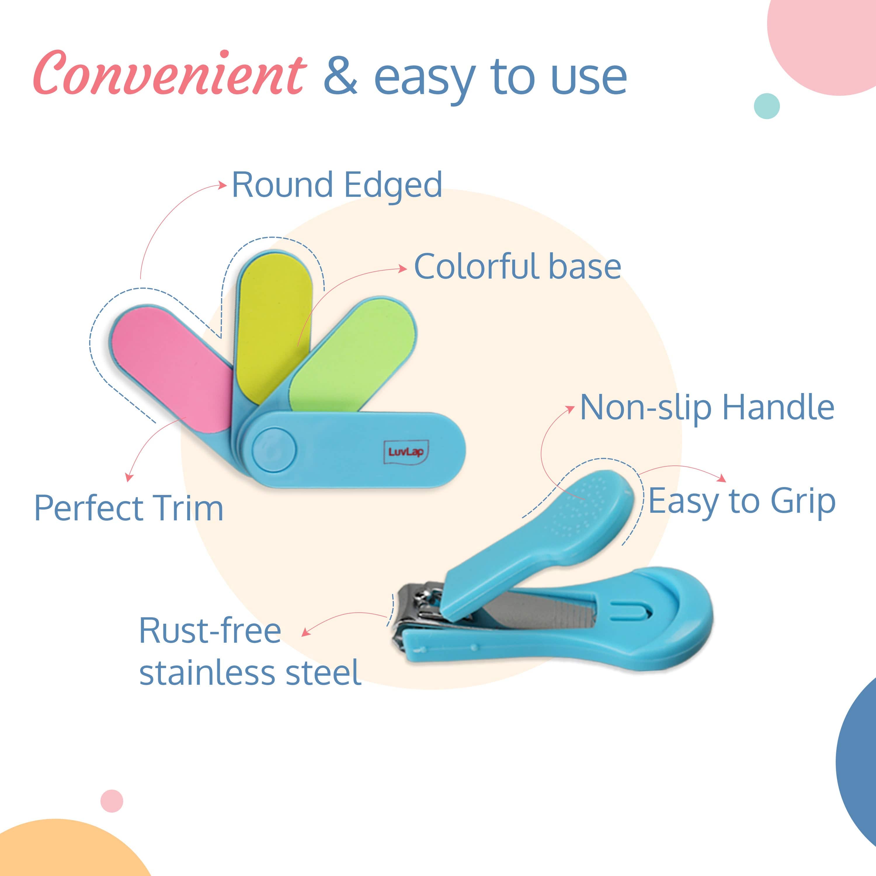 LuvLap Baby Grooming Scissors & Nail Clipper Set/Kit, Manicure Set, 4pcs, Blue, 0m+
