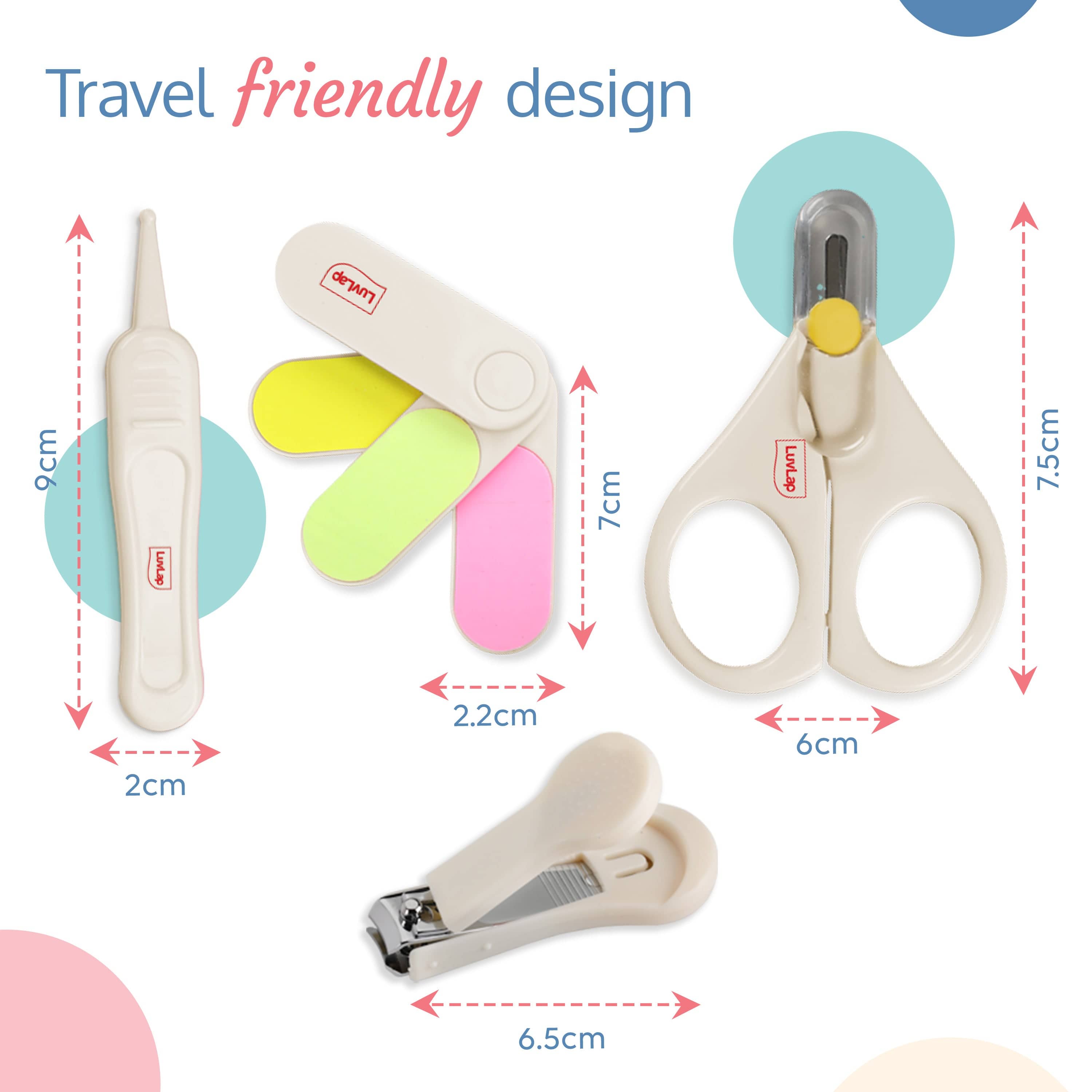 LuvLap Baby Grooming Scissors & Nail Clipper Set/Kit, Manicure Set, 4pcs, White, 0 M+