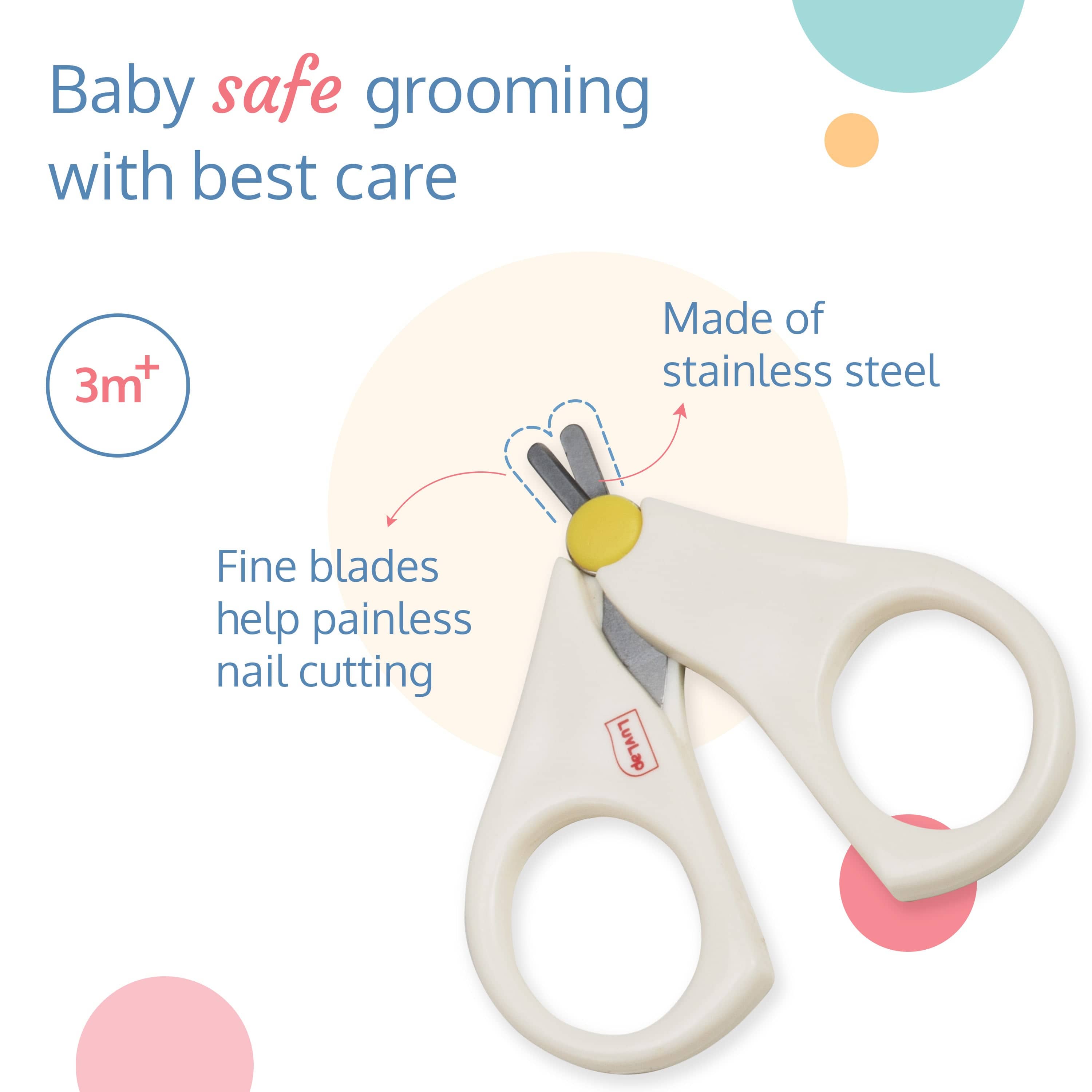LuvLap Baby Scissors For Cutting Nails, White, 3M+