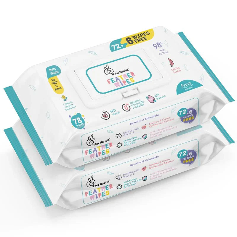 R for Rabbit Feather Diapers S Size + Aqua Wipes Combo