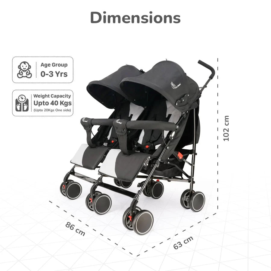 R for Rabbit Ginny and Johnny Stroller - Compact Fold, Dual Basket, Multi-Position Recline Seat, Rear Brake
