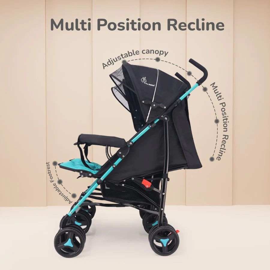 R for Rabbit Ginny and Johnny Stroller - Compact Fold, Dual Basket, Multi-Position Recline Seat, Rear Brake