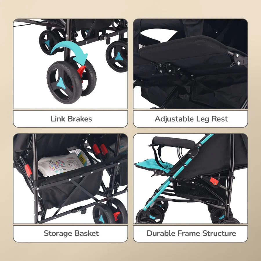 R for Rabbit Ginny and Johnny Stroller - Compact Fold, Dual Basket, Multi-Position Recline Seat, Rear Brake