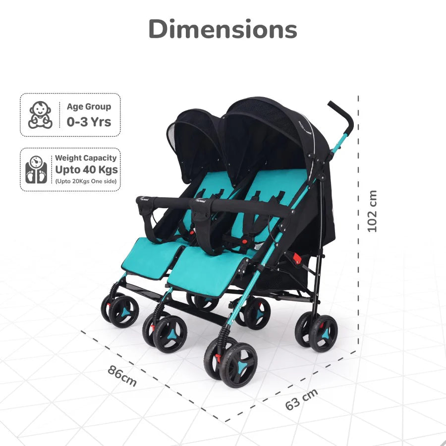 R for Rabbit Ginny and Johnny Stroller - Compact Fold, Dual Basket, Multi-Position Recline Seat, Rear Brake