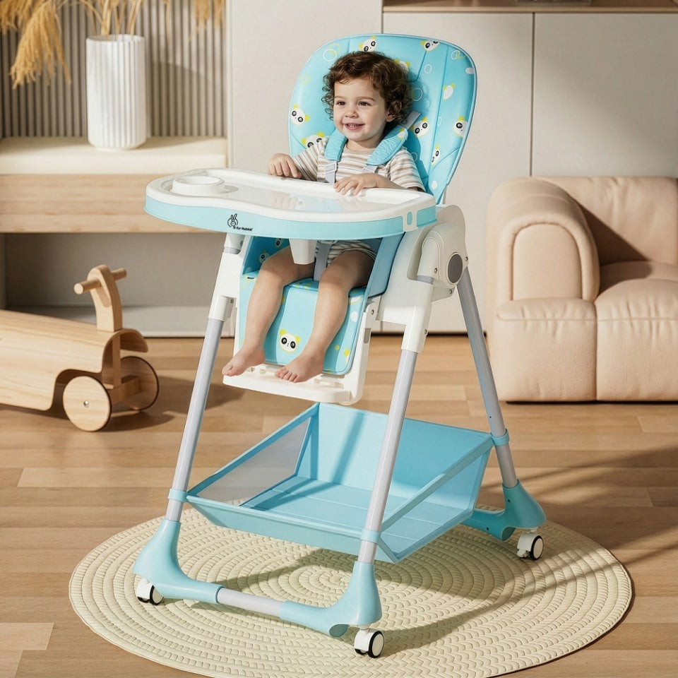 R for Rabbit Marshmallow High Chair - 7 Level Height Adjustment, 3 Recline Modes, Adjustable & Removable Double Meal Tray, 6 months-5 years