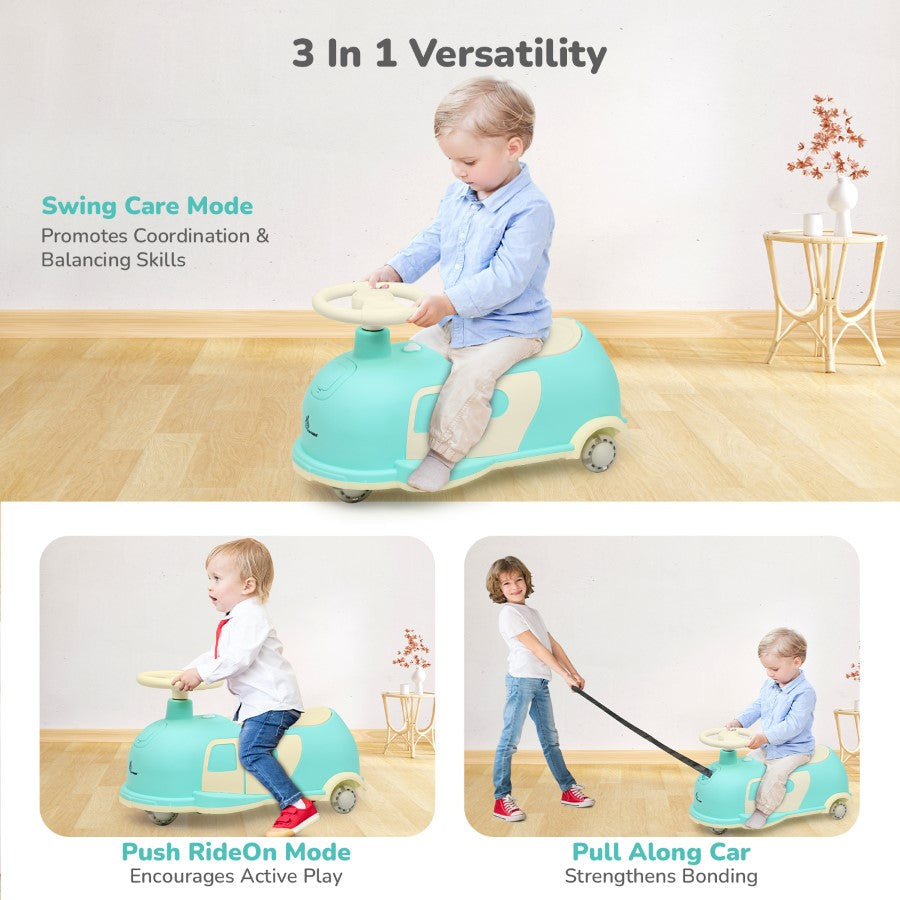 R for Rabbit Iya Iya Caravan Swing car – 3-in-1 Multipurpose Ride-On with PU LED Wheels