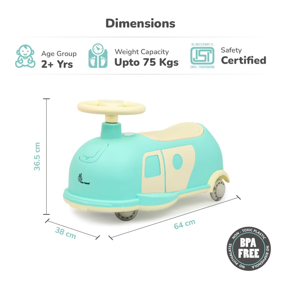 R for Rabbit Iya Iya Caravan Swing car – 3-in-1 Multipurpose Ride-On with PU LED Wheels