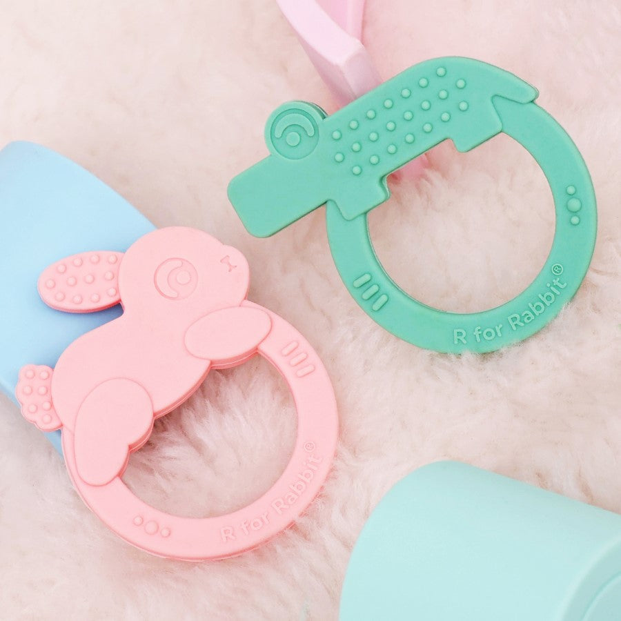R for Rabbit Tiny Bites Zoobie Baby Silicone Teethers Pack of 2 Elephant and Rabbit, Crocodile and Rabbit