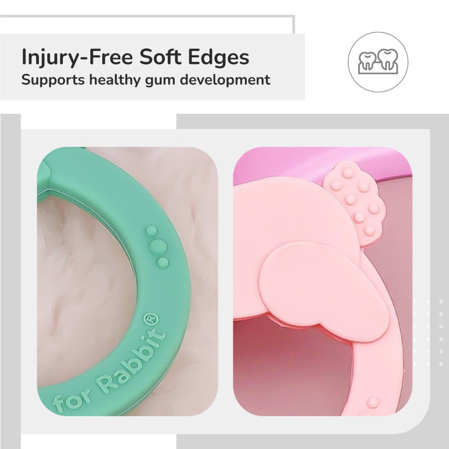 R for Rabbit Tiny Bites Zoobie Baby Silicone Teethers Pack of 2 Elephant and Rabbit, Crocodile and Rabbit