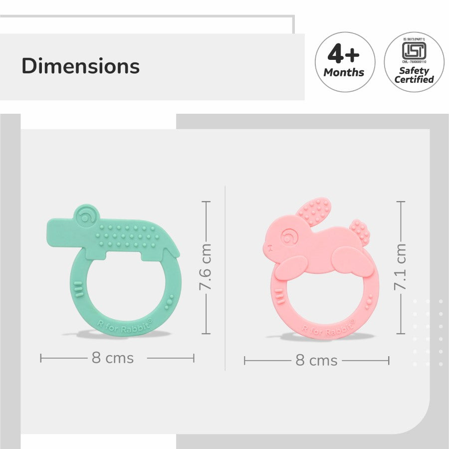 R for Rabbit Tiny Bites Zoobie Baby Silicone Teethers Pack of 2 Elephant and Rabbit, Crocodile and Rabbit