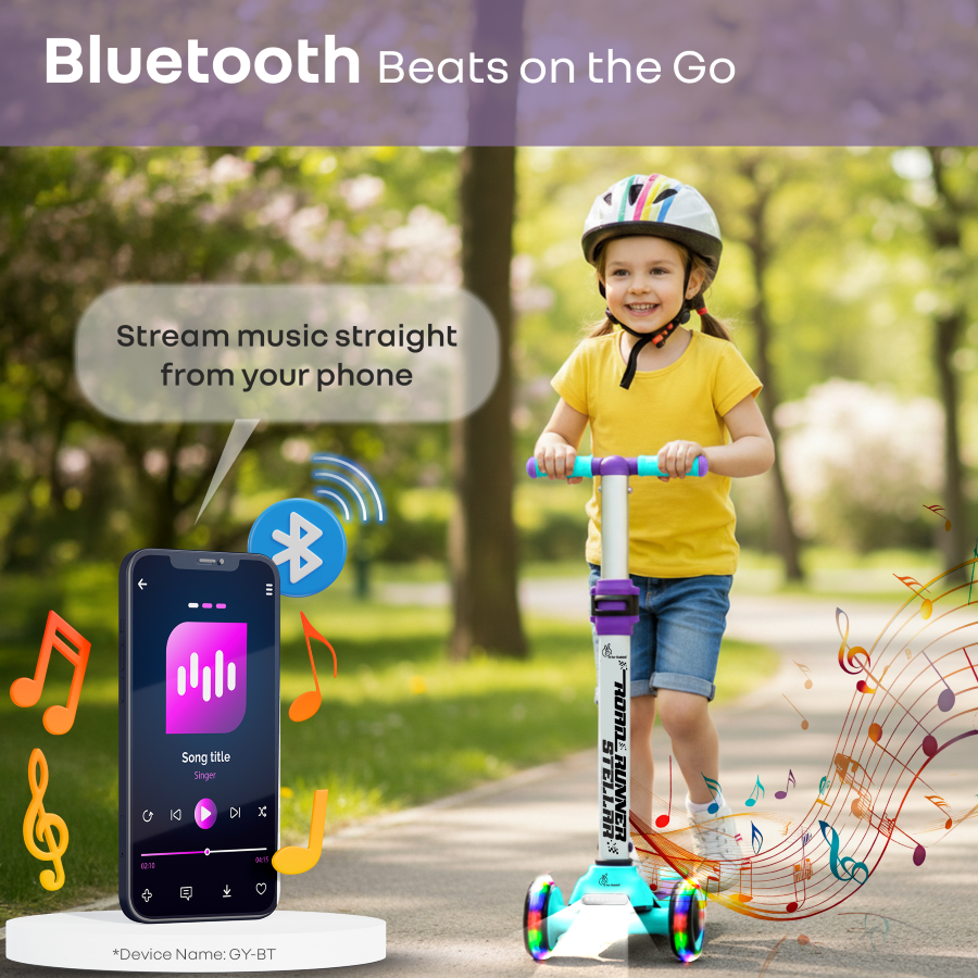 R for Rabbit Road Runner Stellar - LED Scooter for Kids with Bluetooth Music, Adjustable Height & Smooth Ride