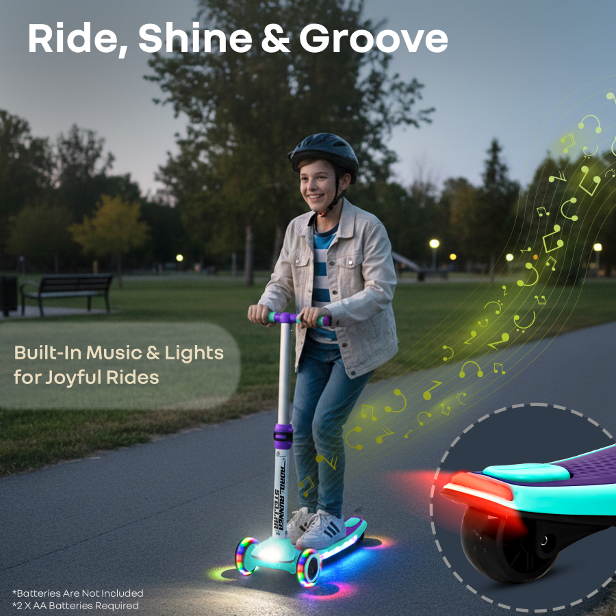 R for Rabbit Road Runner Stellar - LED Scooter for Kids with Bluetooth Music, Adjustable Height & Smooth Ride