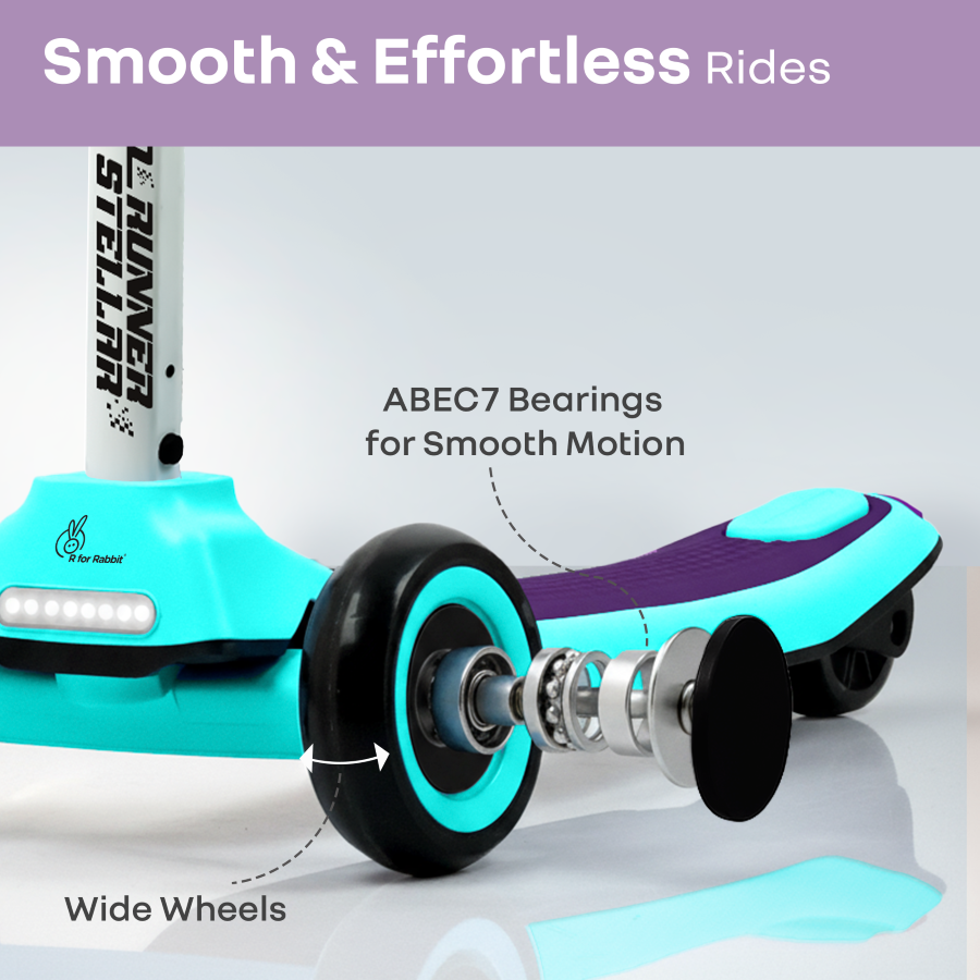 R for Rabbit Road Runner Stellar - LED Scooter for Kids with Bluetooth Music, Adjustable Height & Smooth Ride