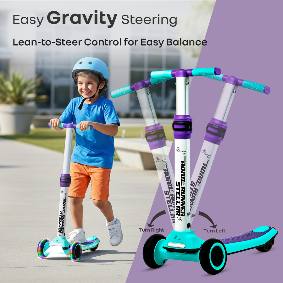 R for Rabbit Road Runner Stellar - LED Scooter for Kids with Bluetooth Music, Adjustable Height & Smooth Ride