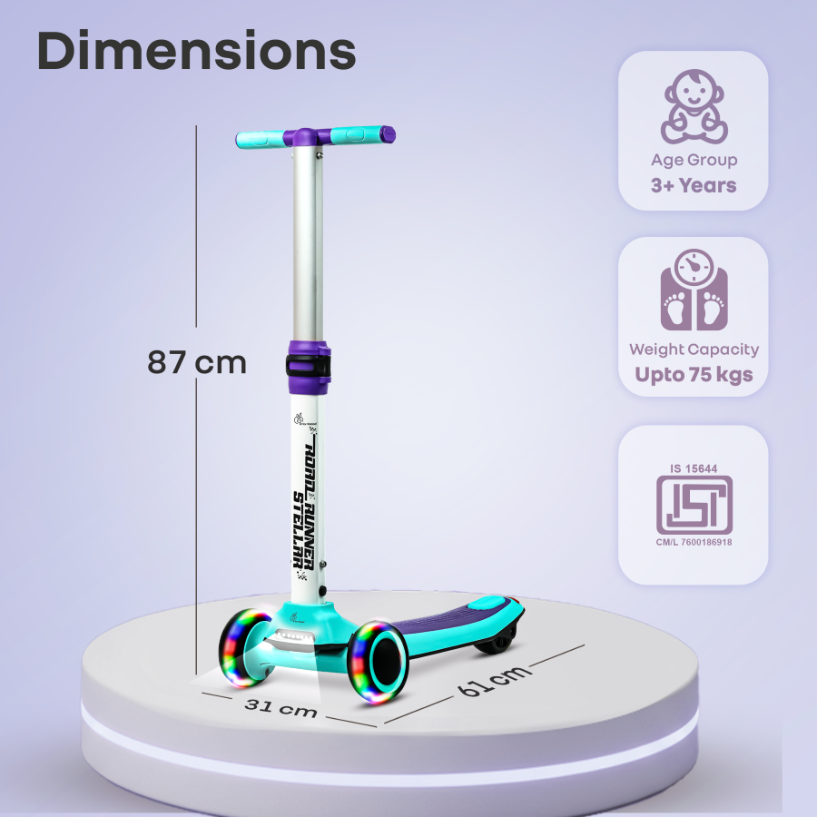 R for Rabbit Road Runner Stellar - LED Scooter for Kids with Bluetooth Music, Adjustable Height & Smooth Ride