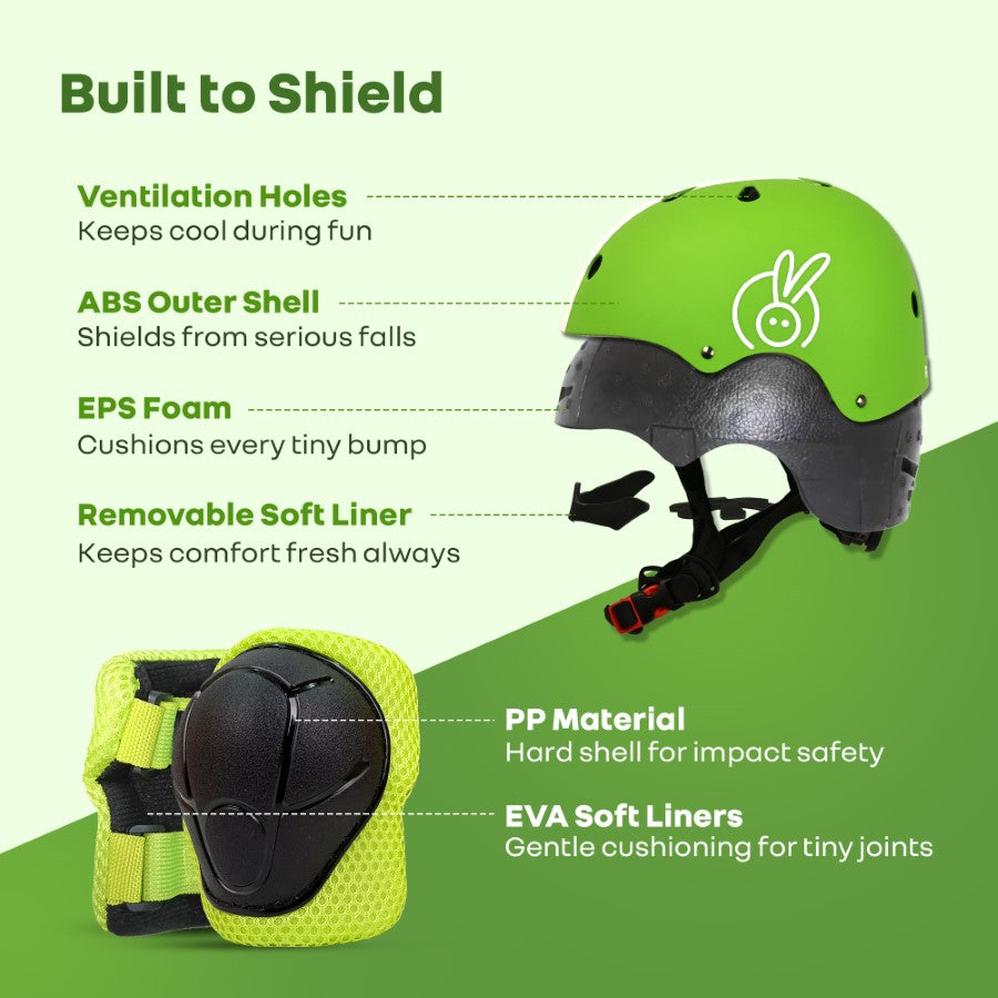 R for Rabbit Safe Play Protective Gear Set for Kids – Helmet, Knee, Elbow & Wrist Pads (Age 3–7 Years)