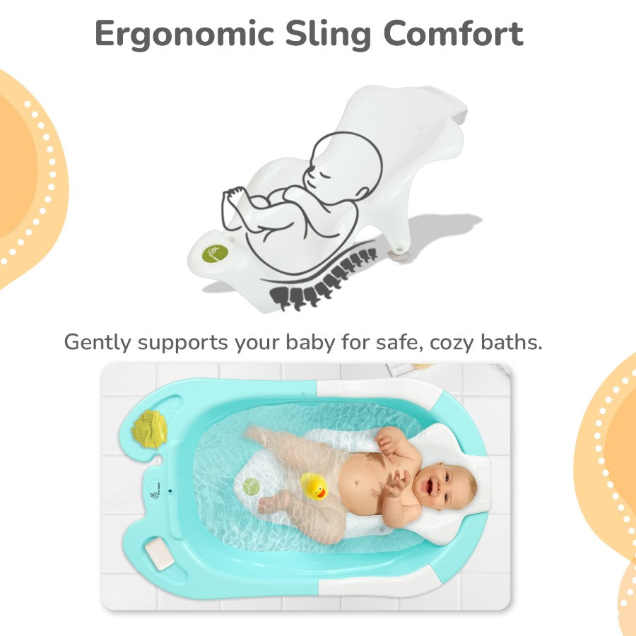 R for Rabbit Bubble Double Snowy: 2-in-1 Baby Bath Tub with Ergonomic Sling