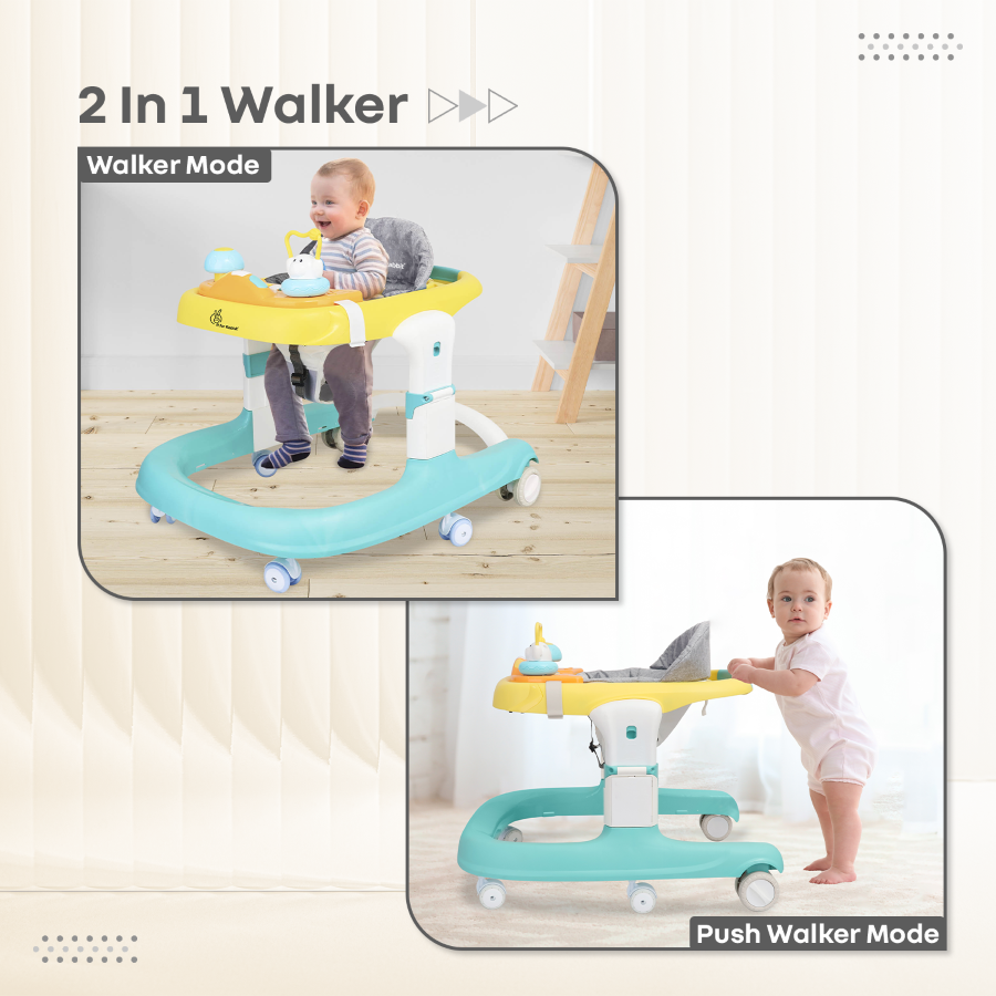 R for Rabbit Little Feet Sportz Baby Walker 2-in-1 Walker Turn Push Walker With Detachable Toy Bar With Meal Tray