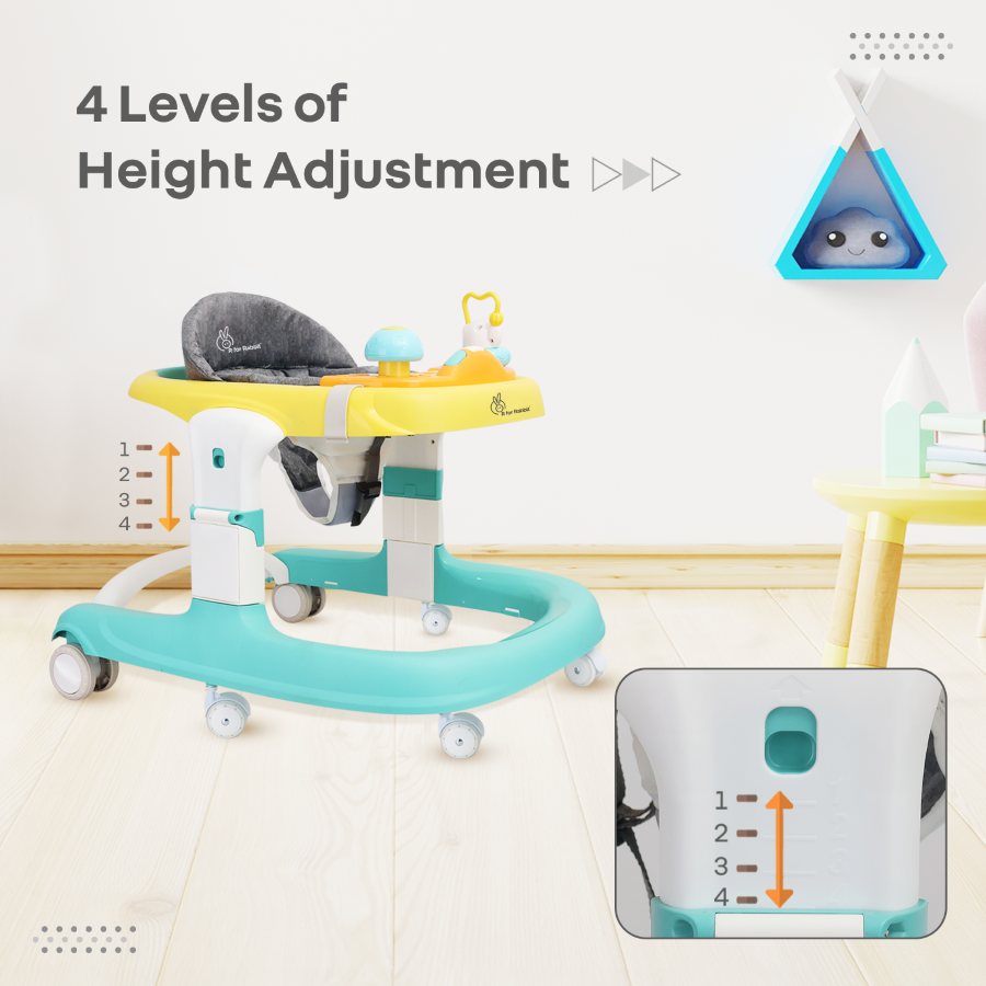 R for Rabbit Little Feet Sportz Baby Walker 2-in-1 Walker Turn Push Walker With Detachable Toy Bar With Meal Tray