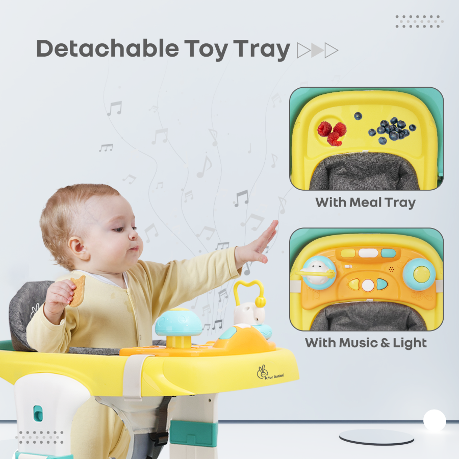 R for Rabbit Little Feet Sportz Baby Walker 2-in-1 Walker Turn Push Walker With Detachable Toy Bar With Meal Tray
