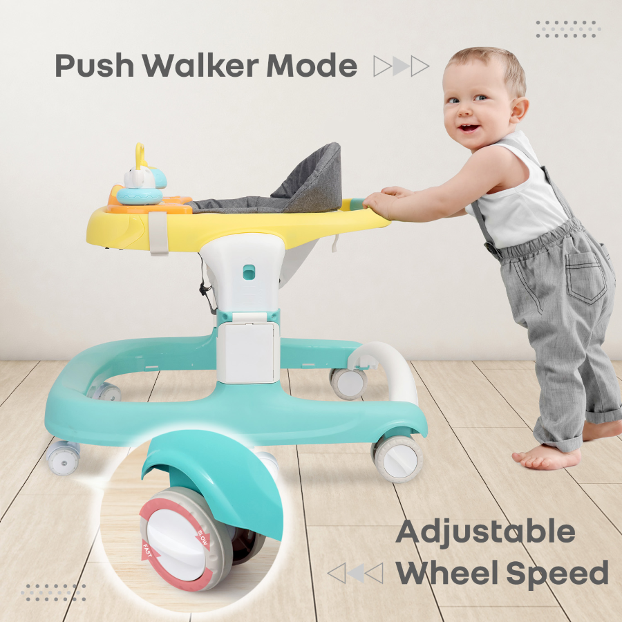 R for Rabbit Little Feet Sportz Baby Walker 2-in-1 Walker Turn Push Walker With Detachable Toy Bar With Meal Tray