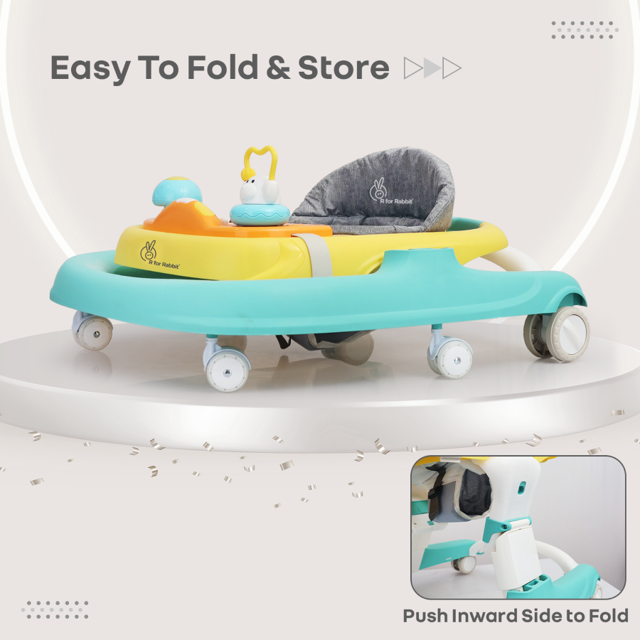 R for Rabbit Little Feet Sportz Baby Walker 2-in-1 Walker Turn Push Walker With Detachable Toy Bar With Meal Tray