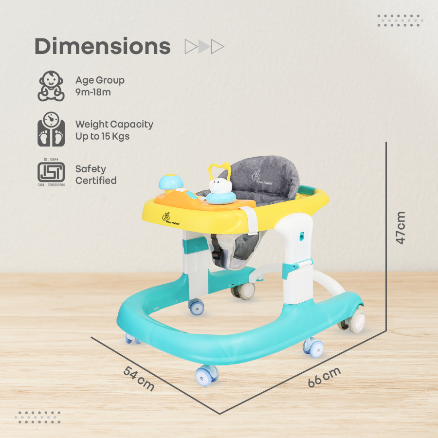 R for Rabbit Little Feet Sportz Baby Walker 2-in-1 Walker Turn Push Walker With Detachable Toy Bar With Meal Tray