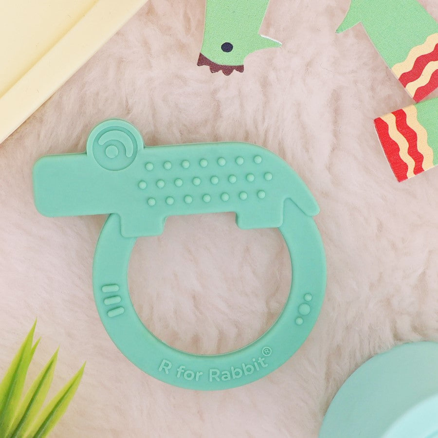 R for Rabbit Tiny Bites Zoobie Baby Silicone Teethers Pack of 1 Crocodile, Rabbit, and Elephant
