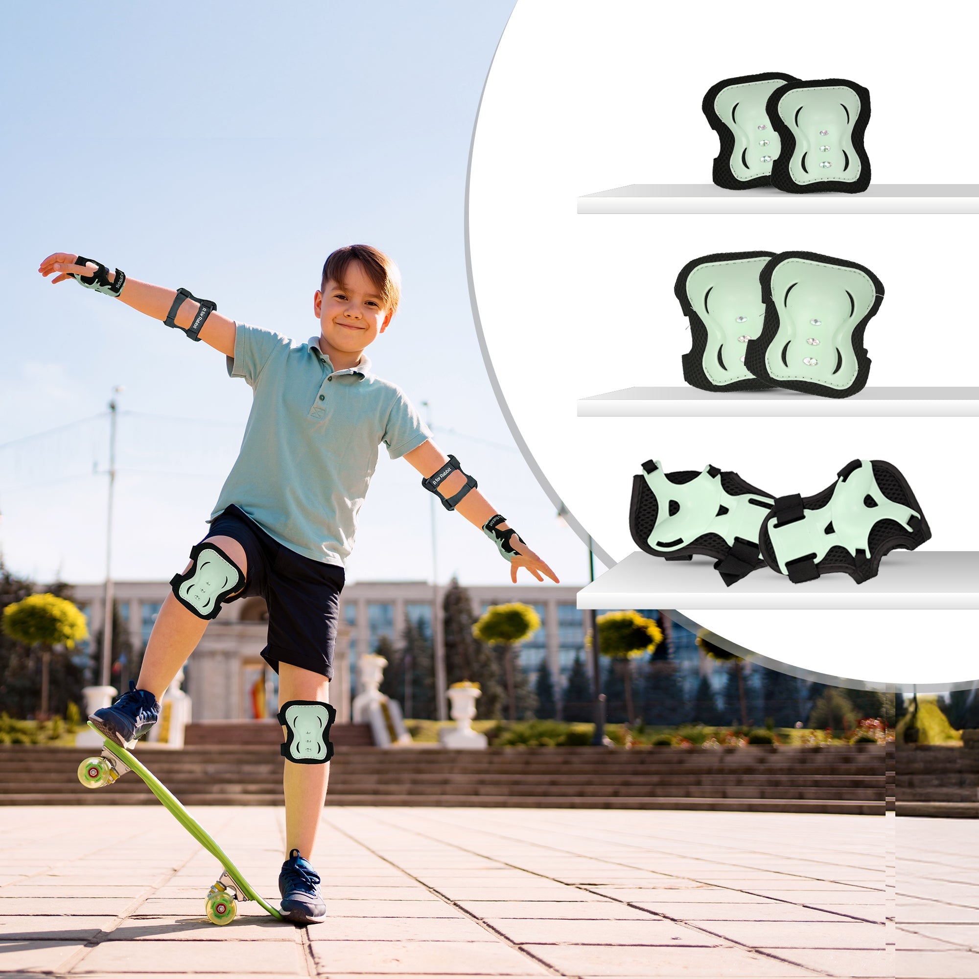 R for Rabbit Kids Safety Protector Pads Set, Cushioned Knee, Elbow & Wrist Guards for Outdoor Riding & Sports