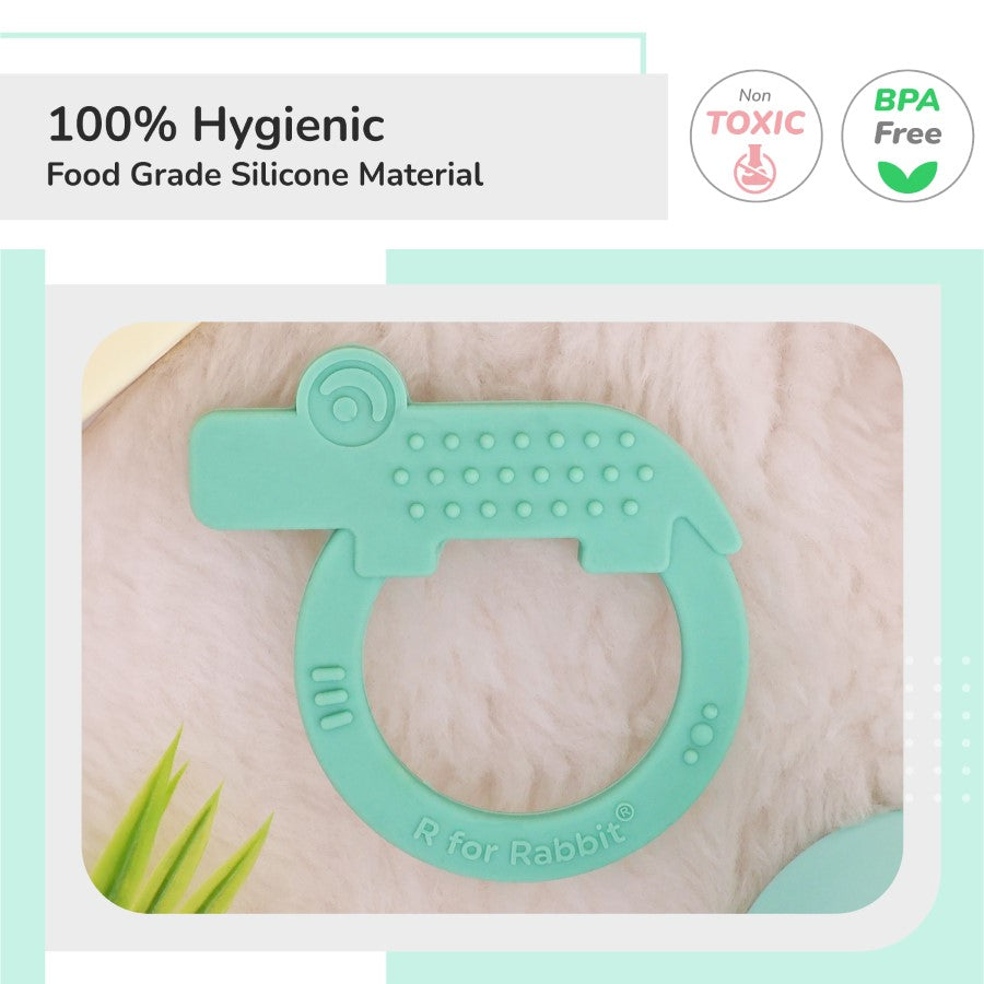 R for Rabbit Tiny Bites Zoobie Baby Silicone Teethers Pack of 1 Crocodile, Rabbit, and Elephant