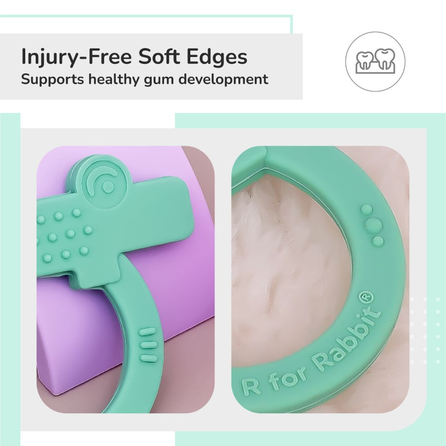 R for Rabbit Tiny Bites Zoobie Baby Silicone Teethers Pack of 1 Crocodile, Rabbit, and Elephant