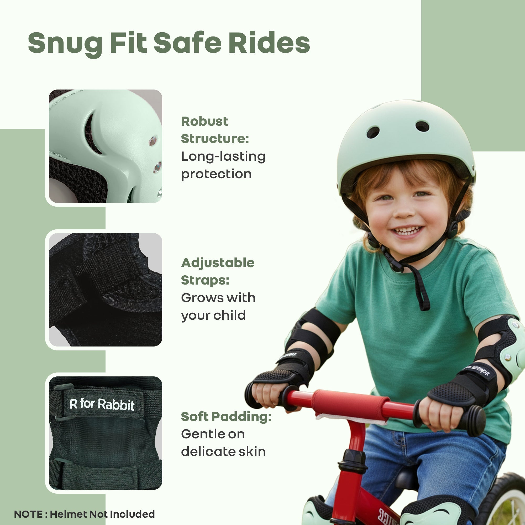 R for Rabbit Kids Safety Protector Pads Set, Cushioned Knee, Elbow & Wrist Guards for Outdoor Riding & Sports